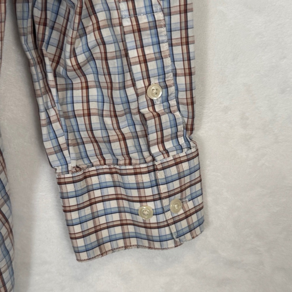 Vintage 90s Texas Cotton Blue Brown Plaid Button Down Shirt Large - Picture 6 of 8